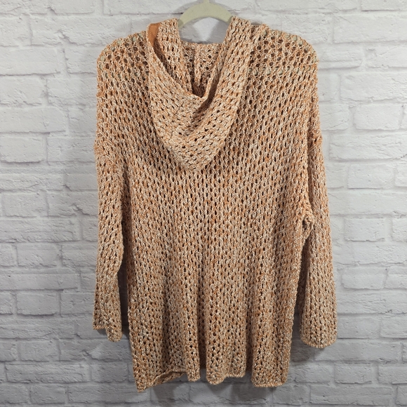 W Sundance Orange Open Knit Full Zip Sweater Jacket Size L Hooded Crochet Slouch - Picture 5 of 10